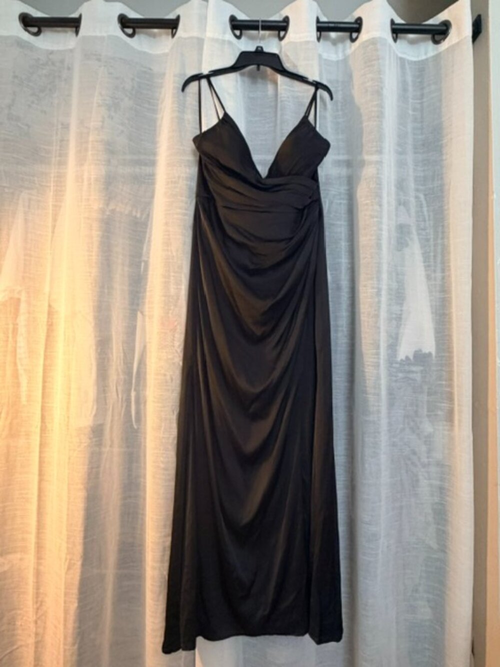 Elegant Black Satin Formal Dress Size 16